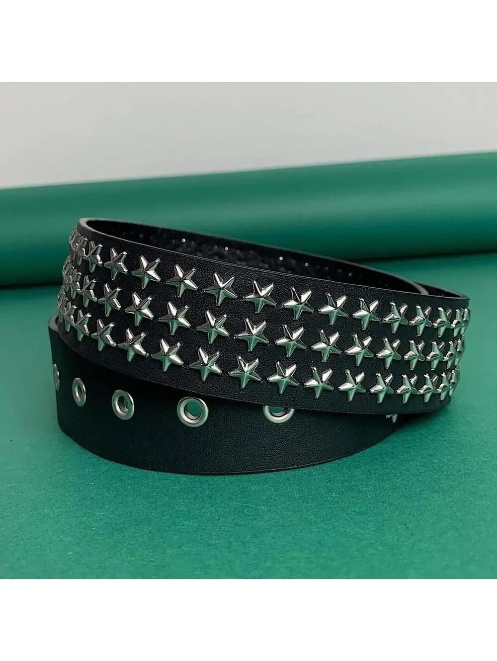Cyber Y2k 2000s style star studded grunge emo black and silver belt. High qualit